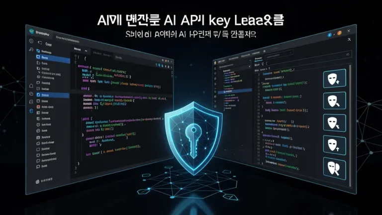AI API 키 유출 방지를 상징하는 보안 체크리스트 일러스트