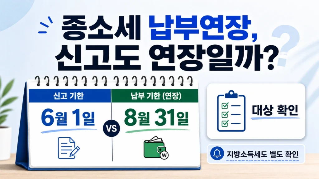 2026 종합소득세 납부기한 연장과 신고기한 차이를 보여주는 달력 썸네일