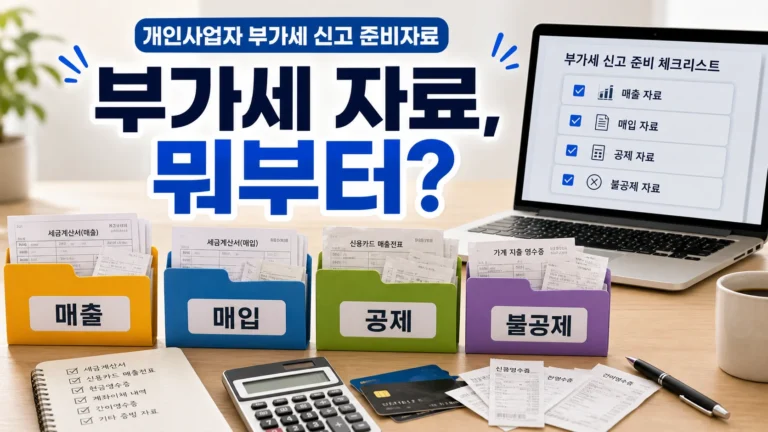 개인사업자 부가세 신고 전 준비자료를 매출 매입 공제 불공제로 나눈 체크리스트 이미지