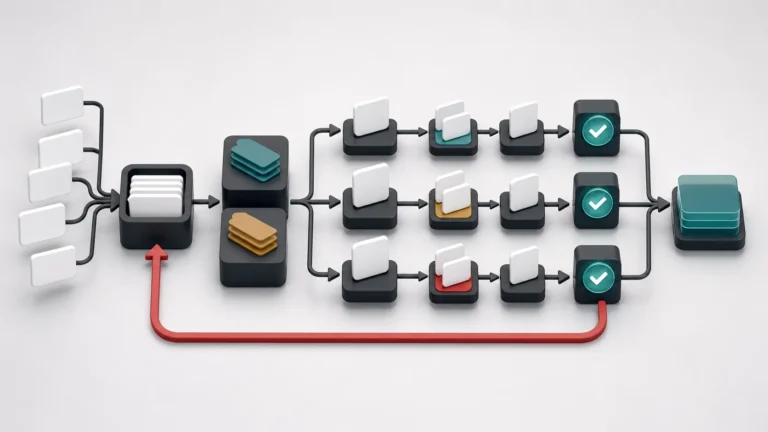 Dependabot security updates 체크리스트를 상징하는 dependency alert, pull request, rollback 흐름의 추상 이미지